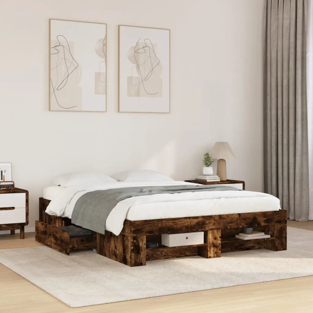 Letto matrimoniale | Letto per adulti | Giroletto senza Materasso Rovere Fumo 120x200 cm in Truciolato