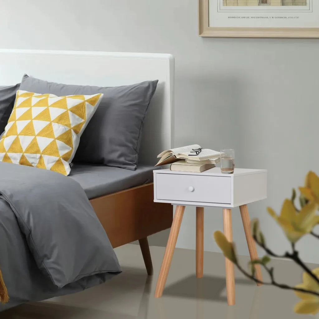 Set di 2 Comodini | Armadio da Notte | Mobiletto da notte Set in Massello di Pino 40x30x61 cm Bianchi
