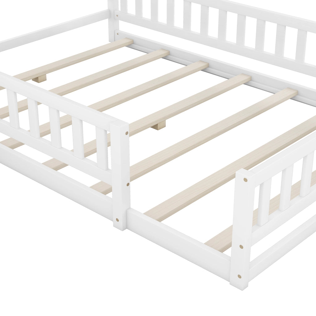DESMIU Letto a Casetta per Bambini 140 × 200 cm 2 Posti con Sponda e Comodino, Senza Materasso, Bianco