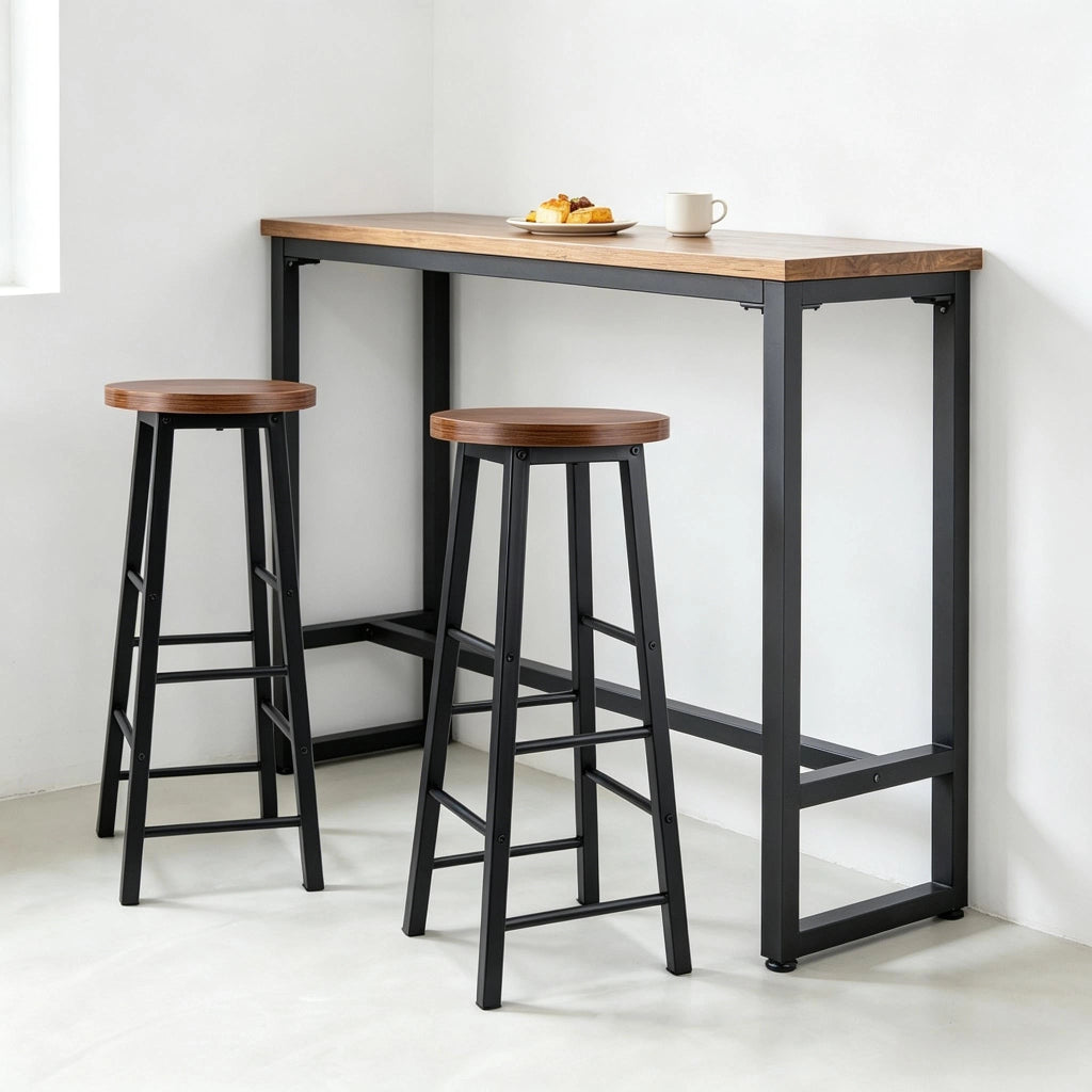 Set di 2 sgabelli da bar industriali con poggiapiedi e struttura in metallo e MDF per cucina e bistrot marrone