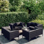 Set Divani Giardino 9 pz con Cuscini in Polyrattan Grigio Scuro 3099809
