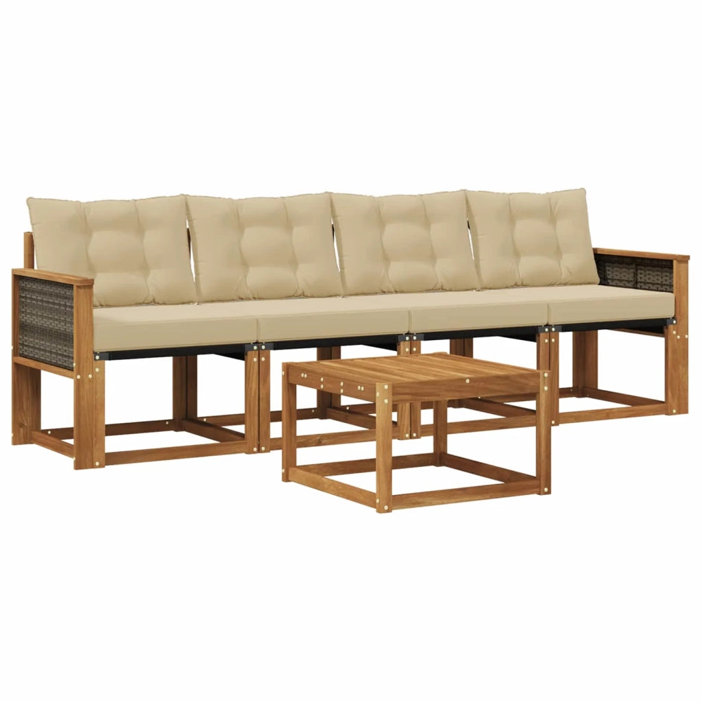 Set di divani da esterno con cuscino 5 pcs Naturale e Beige 3381757