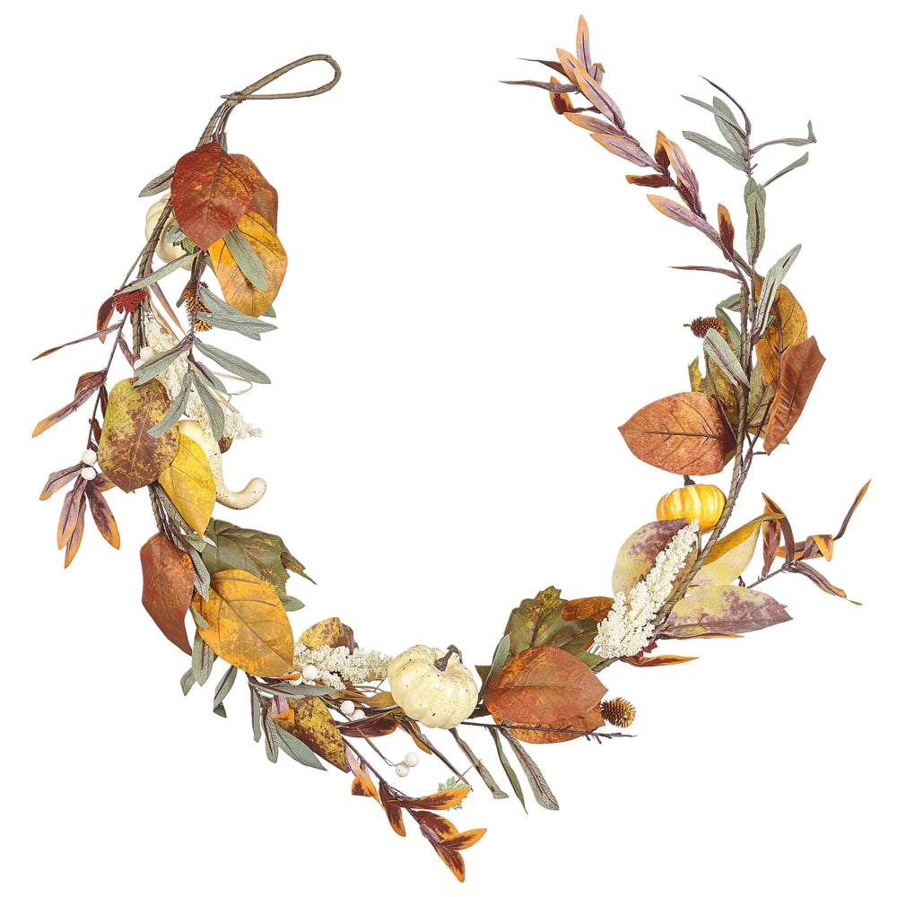 Festone autunnale artificiale in materiale sintetico arancione 150 cm con addobbi
