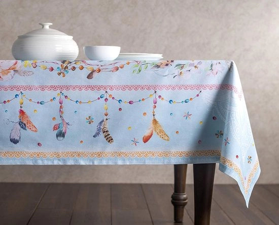 Tovaglie per tavolo, 100% cotone, 160 cm x 220 cm, decorativo, tovaglia quadrata per tavolo, tovaglia lavabile per regali di Madre, matrimoni, feste di benvenuto per bambini, Ibiza - Blu - Primavera/Estate