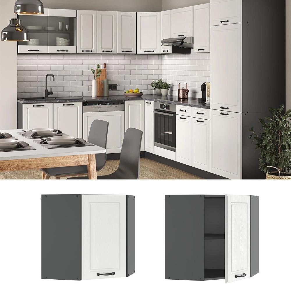 Mobile angolare da cucina R-Line, Bianco casa di campagna, 57 cm, per la libera combinazione all'interno di sistemi cucina modulari