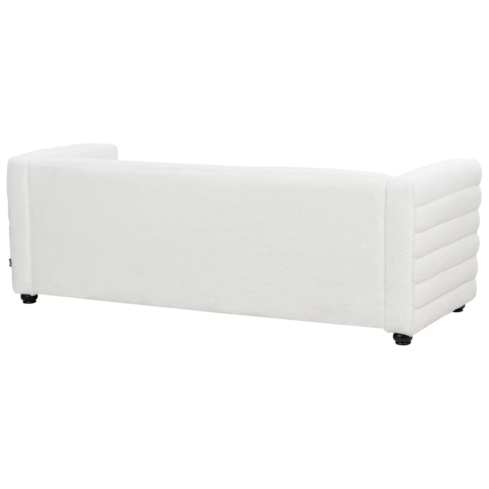 Divano a 3 posti rivestito in tessuto poliestere bouclè bianco sporco design moderno