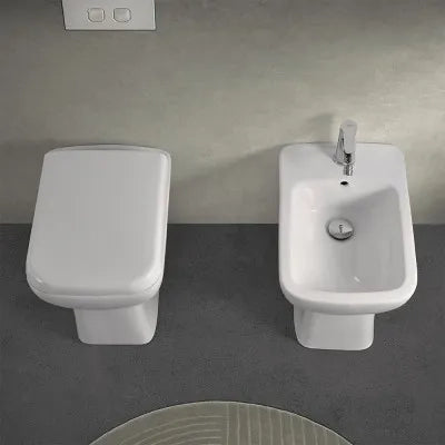 Coppia wc e bidet con scarico a parete e copriwc originale Ginevra