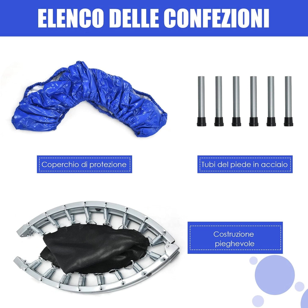 Mini Trampolino Elastico e Pieghevole, Capacità di Carico 150 kg, per Interno ed Esterno