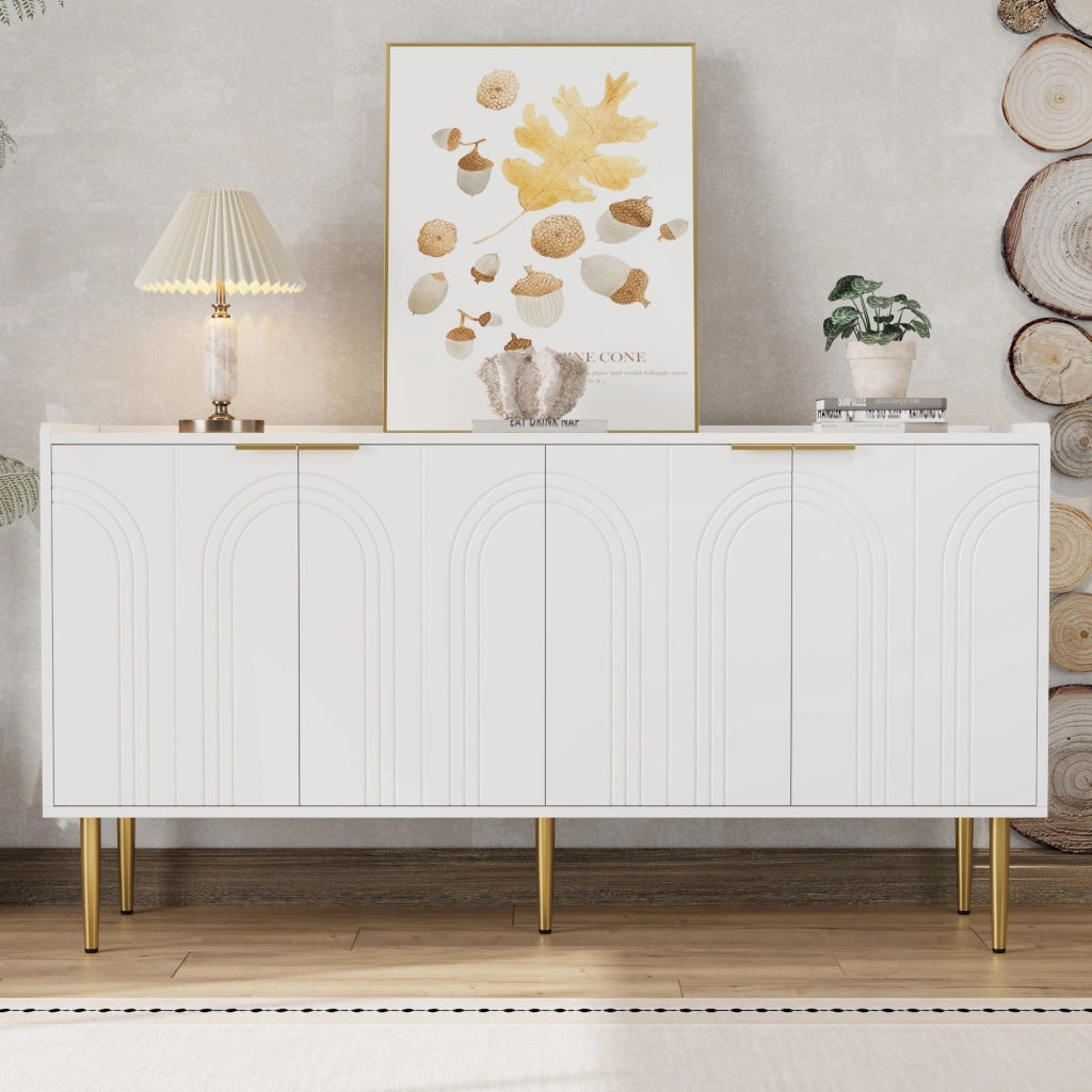 SIDEBOARD 140x38x75 cm MDF Bianco con 4 ante e ripiani regolabili