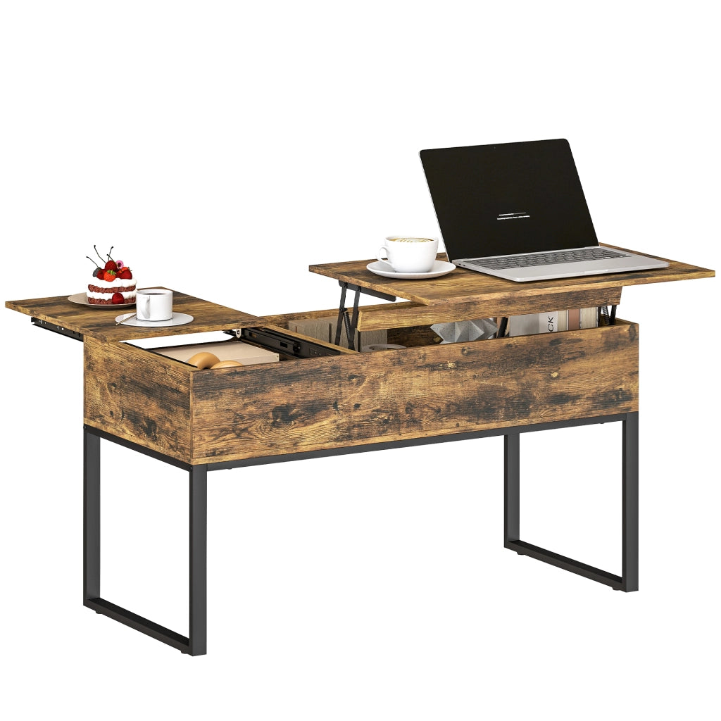 Tavolino da caff¨¨ elevabile con piano scorrevole ¨C zephmum ¨C 100x45x67 cm marrone r¨²stico