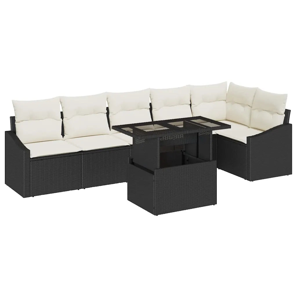 Set Divano da Giardino con cuscino 7 pcs Nero e crema 3349013