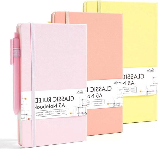 Set di Note - Copertina Rigida - Nera - A5 - 3 Unità - Adatto per Ufficio e Scuola