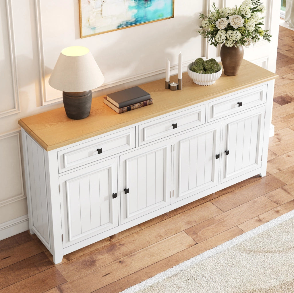Sideboard moderno con 3 cassetti e 4 ante 160x35x76 cm in MDF bianco