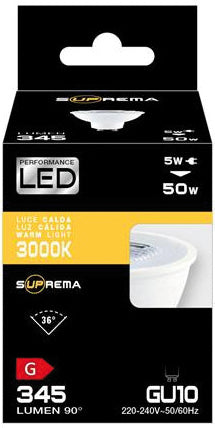 Suprema LAMPADA A LED SPOT GU10 FASCIO 36Â° luce naturale 5 W - 345 lumen 3.00 pz