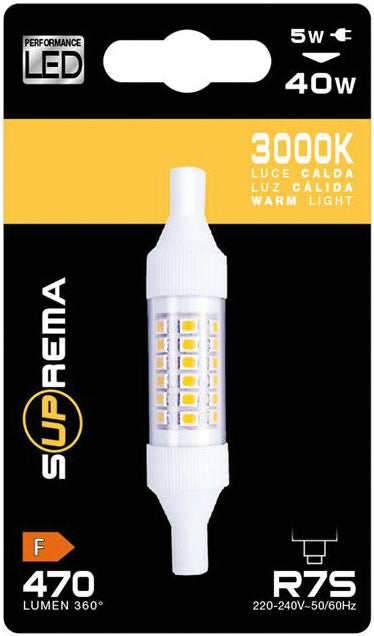 Suprema LAMPADA LED LINEARE R7S mm. 78, Luce calda 4,8 W - 470 lumen 6.00 pz