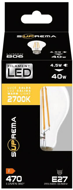 Suprema LAMPADA A FILAMENTO LED GOCCIA E27 Luce naturale  8,5 W - 1055 lumen 3.00 pz