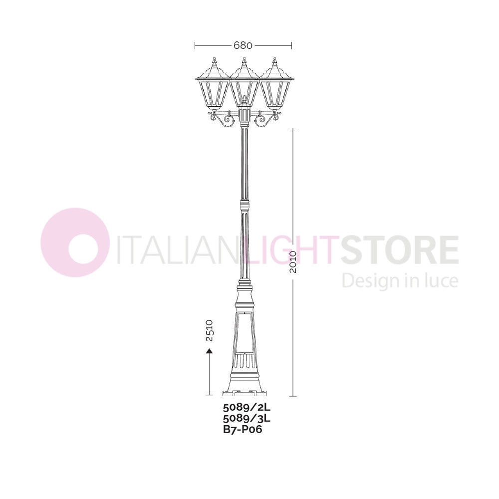 DAFNE BIANCO Lampione h.251 a 3 Luci con Lanterne Esagonali per Esterno Giardino