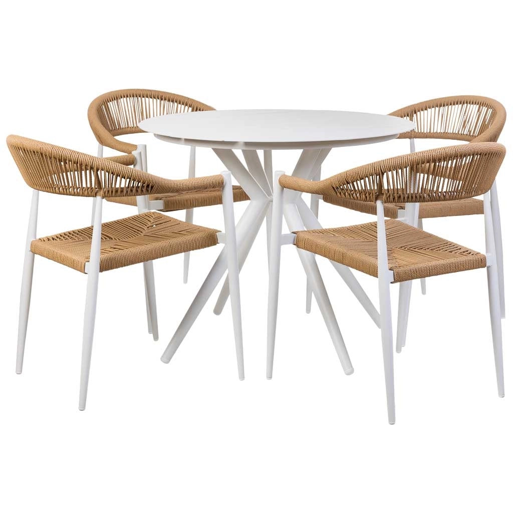 Set tavolo e 4 sedie beige, tavolo: P90x75.sedia(4): 56x60x78
