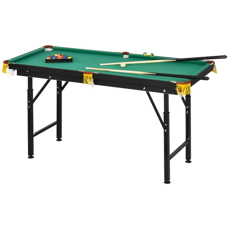 Tavolo da biliardo pieghevole, regolabile in altezza, con triangolo, 2 stecche e 16 palle, colore verde.