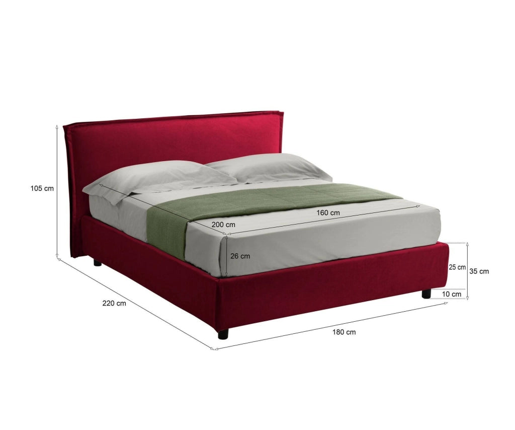 Letto Matrimoniale Brunate, Letto Matrimoniale Materasso Incluso Made in Italy, Rosso