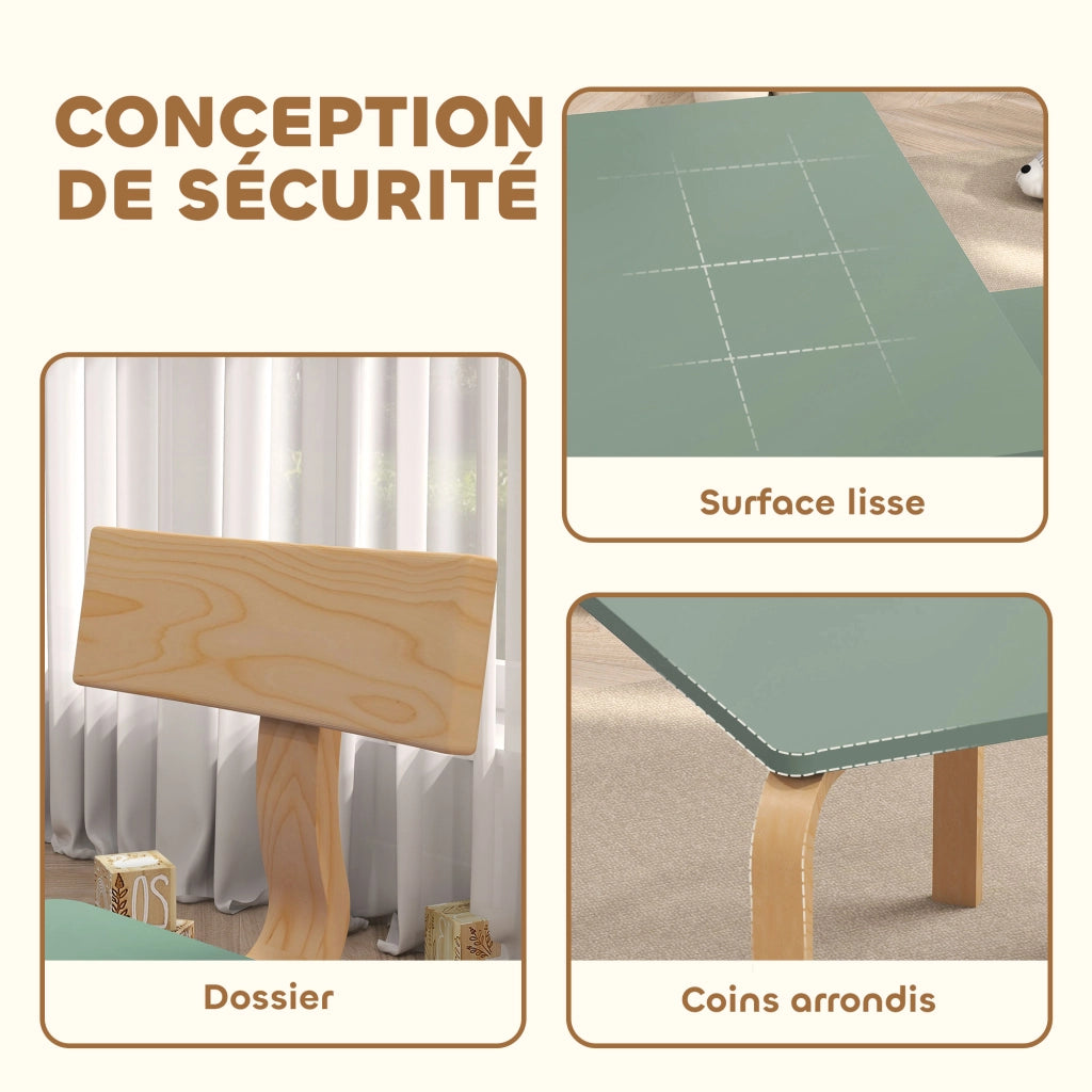 Tavolo bambini con 2 sedie ¨C zephmum ¨C legno, 78x53x53cm, verde