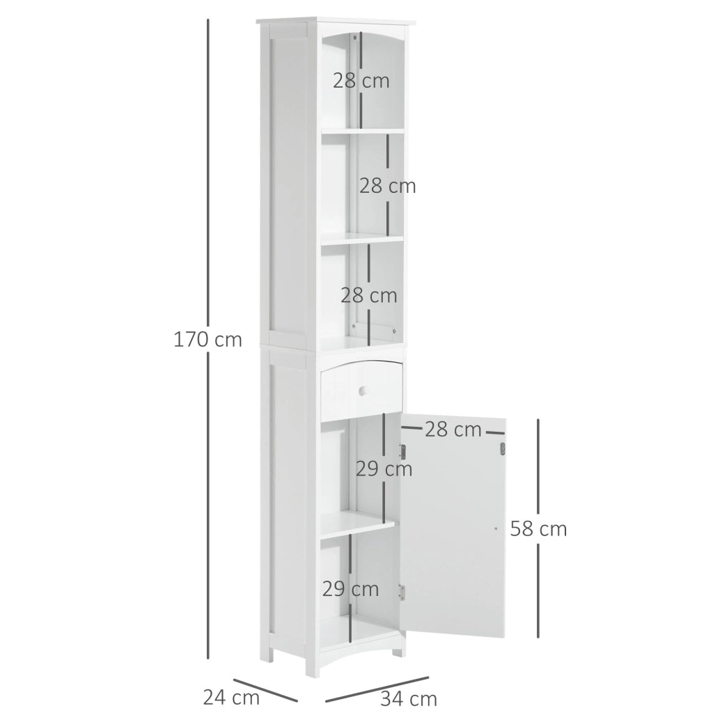EasyComfort Mobiletto a Colonna Bagno Salvaspazio in MDF Bianco, Armadietto Bagno Multifunzione per Camera con 3 Ripiani 34x24x170cm