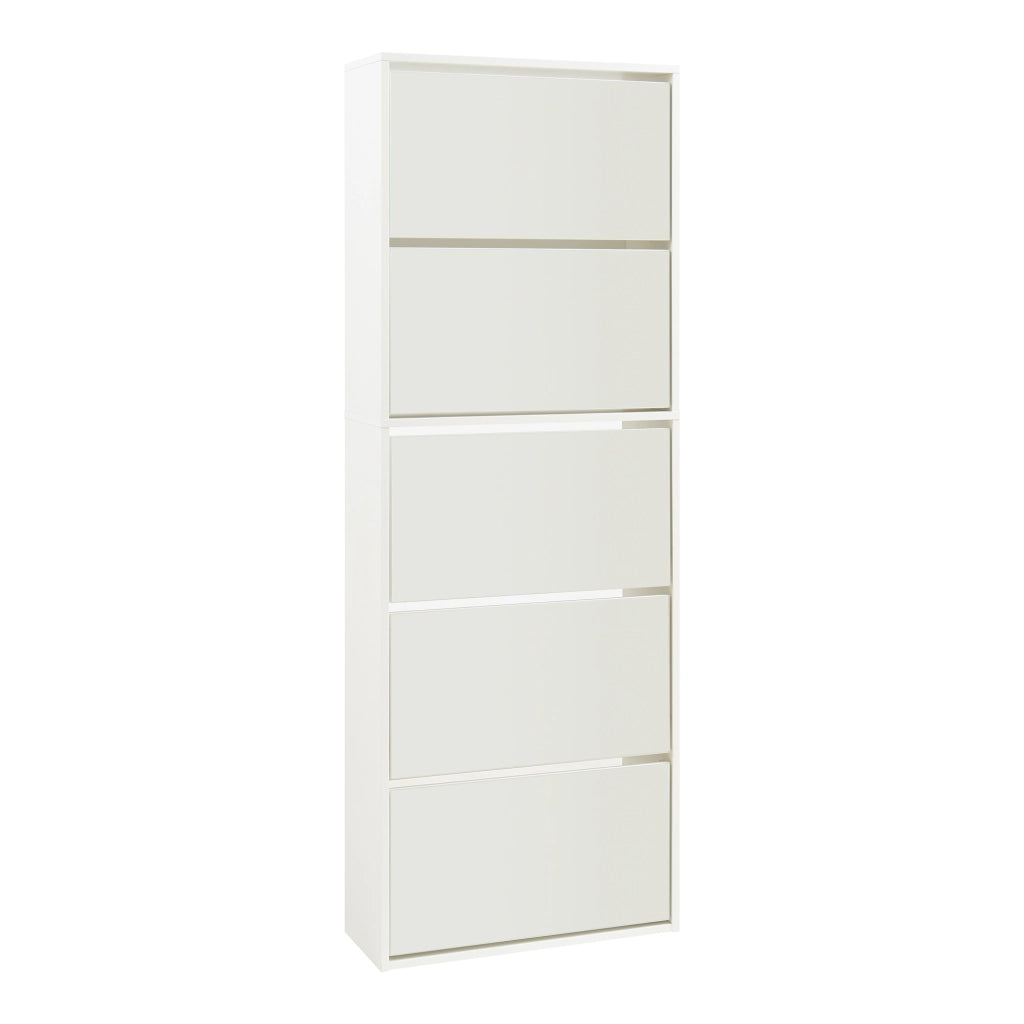 Scarpiera Stretta Lund con Ante a Specchio e 5 Contenitori Ribaltabili - Bianco [en.casa]