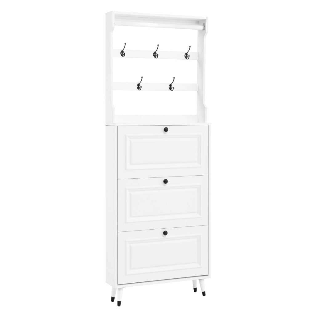 Guardaroba da ingresso 66x17x180 cm con appendiabiti e portascarpe in MDF e truciolare bianco