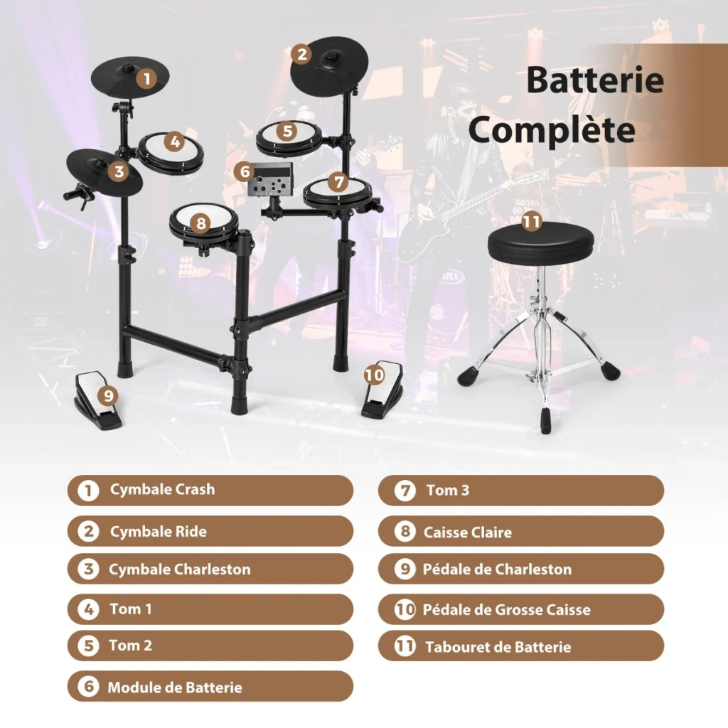 Batteria elettrica pieghevole 110 x 64 x 111 cm con cuscinetti in rete suono autentico e facile trasporto ABS bianco e nero 20_0018243