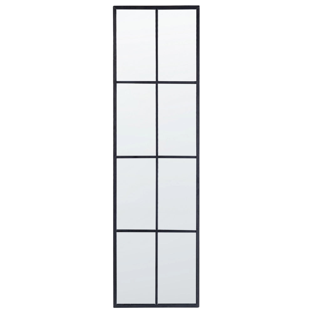 Specchio da parete a forma di finestra rettangolare con struttura in metallo di colore nero 38 x 132 cm stile moderno industriale