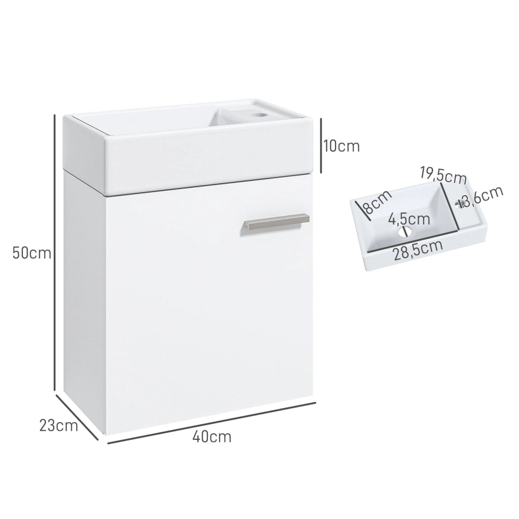 Mobile Bagno con Lavabo Sospeso e Anta ¨C Zephmum ¨C Bianco Lucido 40x23x50 cm