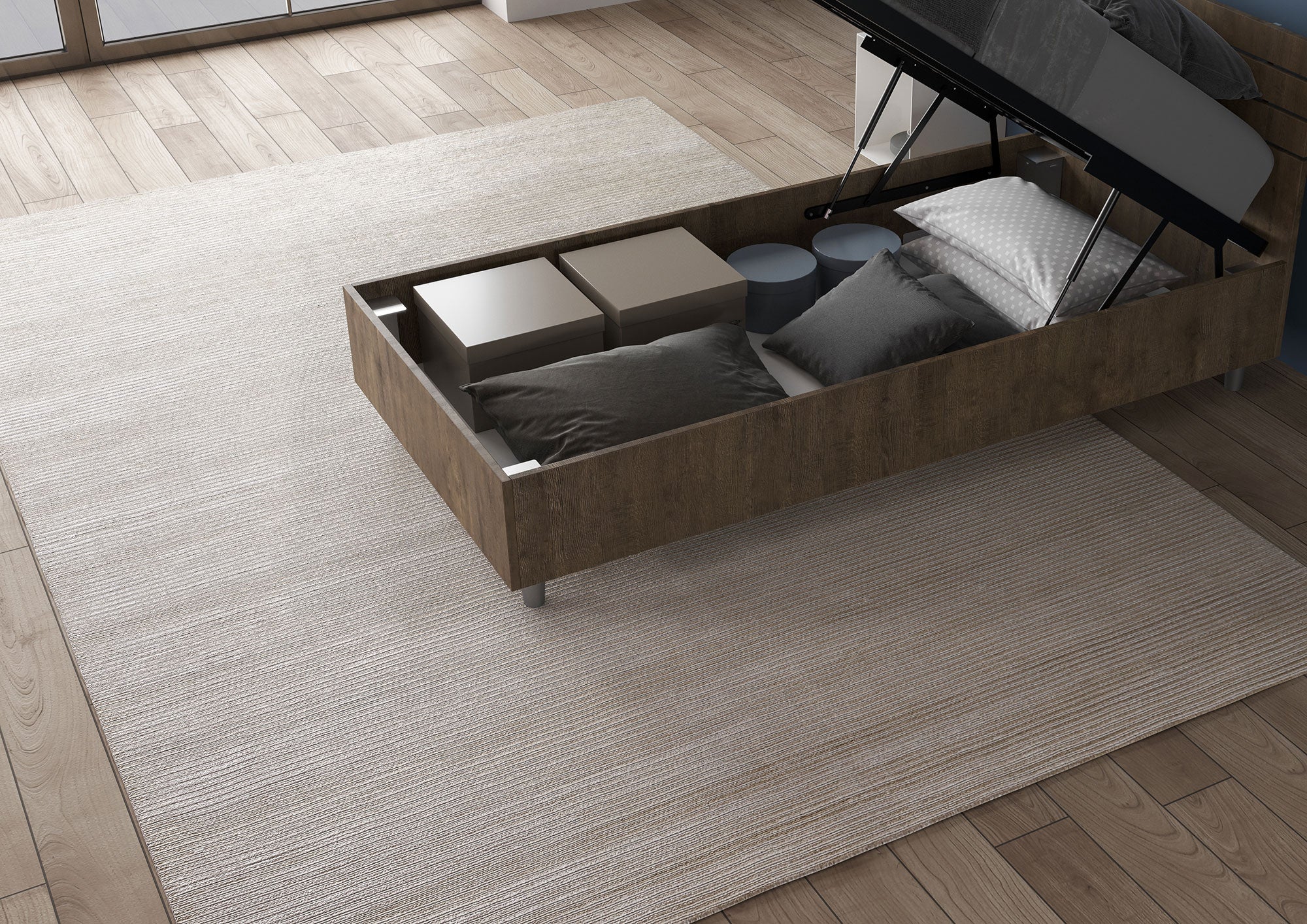 Letto Singolo 80x200 cm con Rete e Contenitore Testata Dritta Ankel Noce