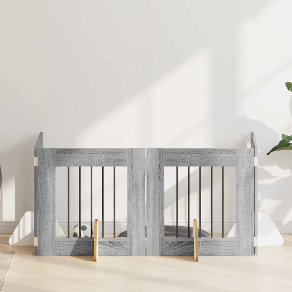 Cancello per cani con supporti 4 pz Grigio Sonoma 60 x 60 cm CFW5646991