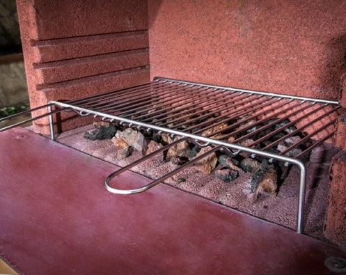 Graticola pesante per camino in ferro cromato con manico dimensioni 30 x 35 cm