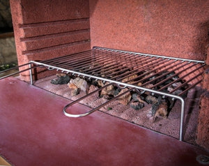 Graticola pesante per camino in ferro cromato con manico dimensioni 30 x 35 cm