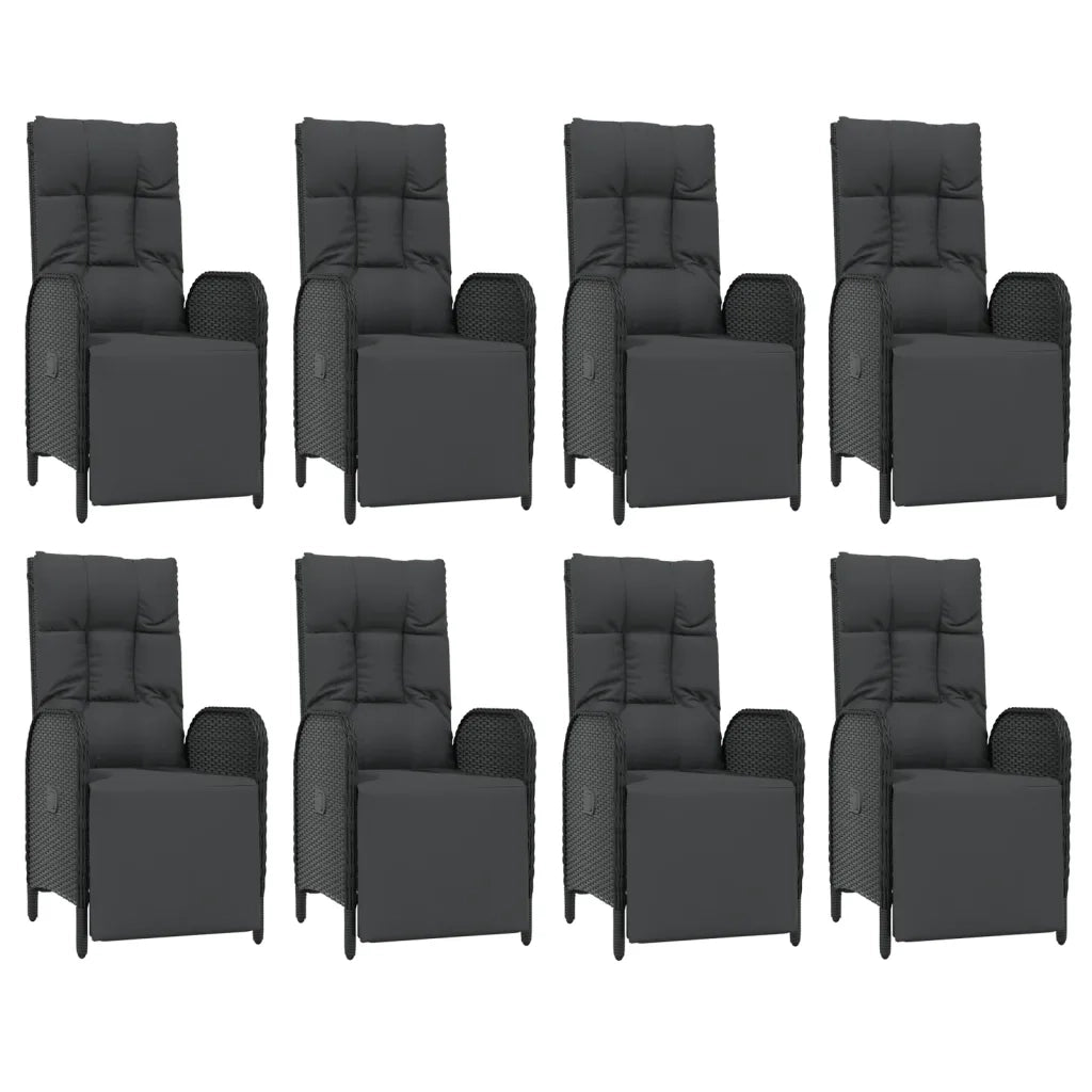 Set da Pranzo da Giardino 9 pz con Cuscini Nero in Polyrattan 3185064