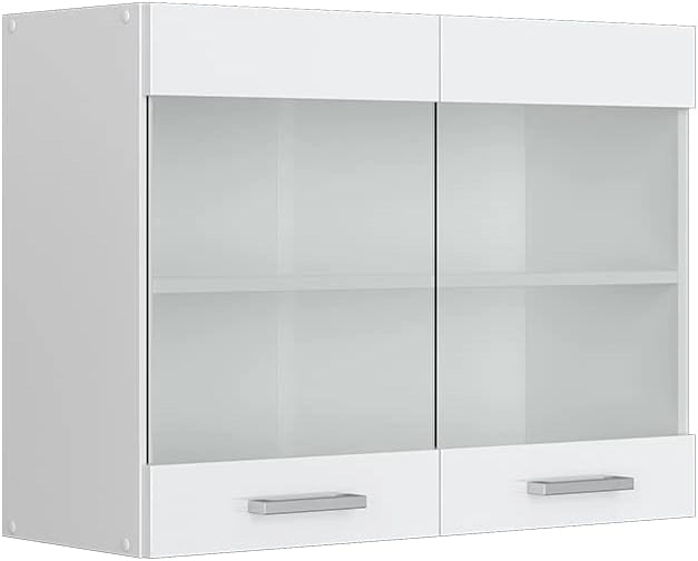 Mobile da cucina in vetro R-Line, Bianco lucido, 80 cm, per la libera combinazione all'interno di sistemi cucina modulari
