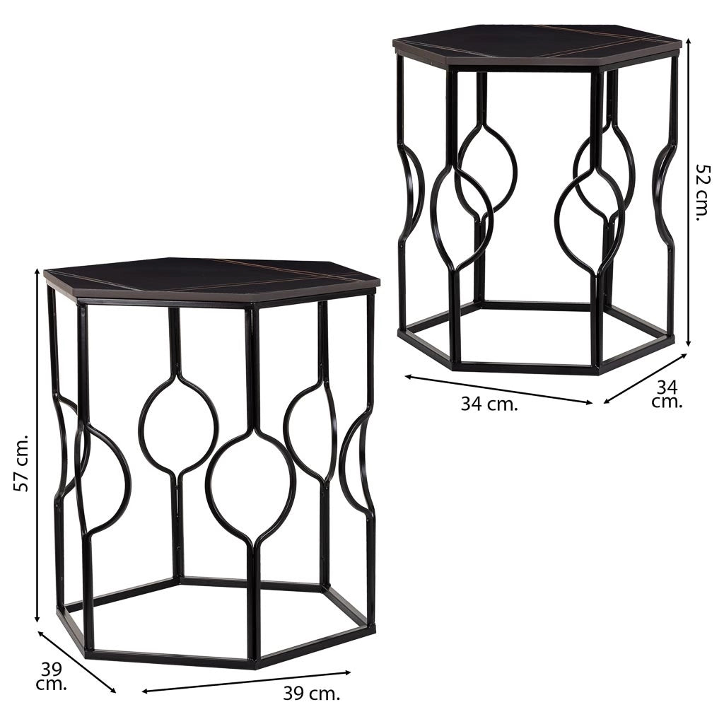 Set tavoli 2 pezzi metallo nero 34x34x52h-39x39x57h cm