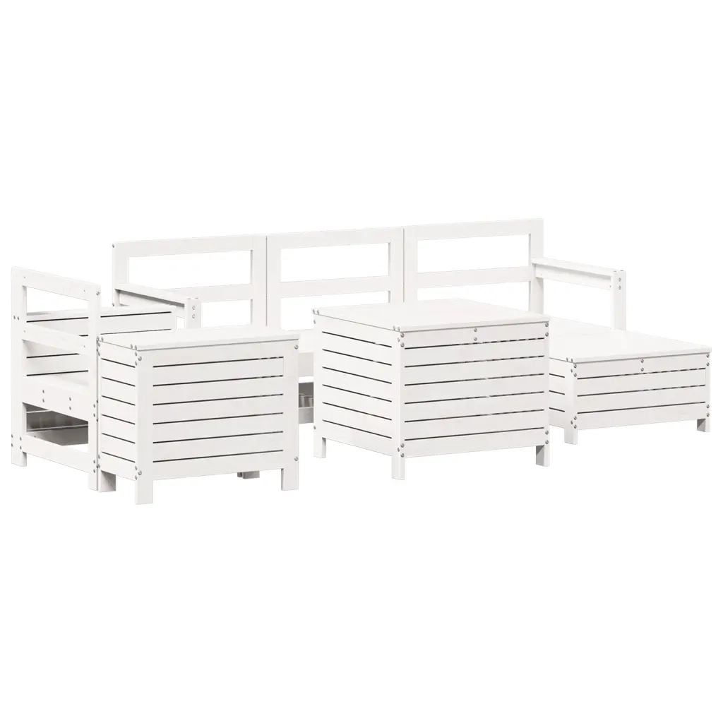 Set Divani da Giardino 7 pz Bianco in Legno Massello di Pino
