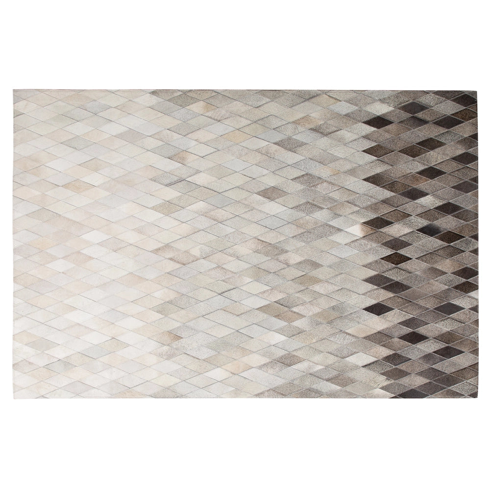 Tappeto Bianco e Pelle Grigia 140 x 200 cm Moderno Patchwork Lavorato a Mano