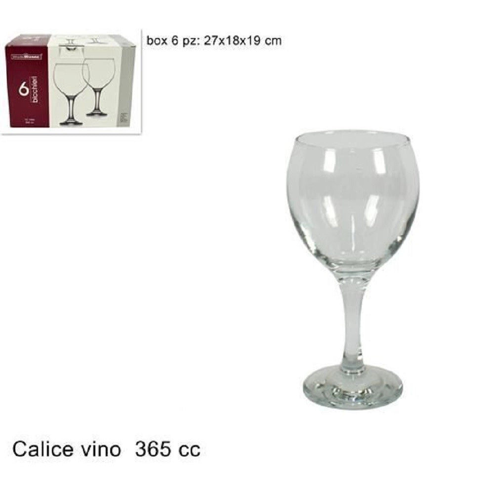 Trade Shop - Set 6 Pezzi Servizio Bicchieri Calici Calice Misket In Vetro 365cc Bevande Vino -