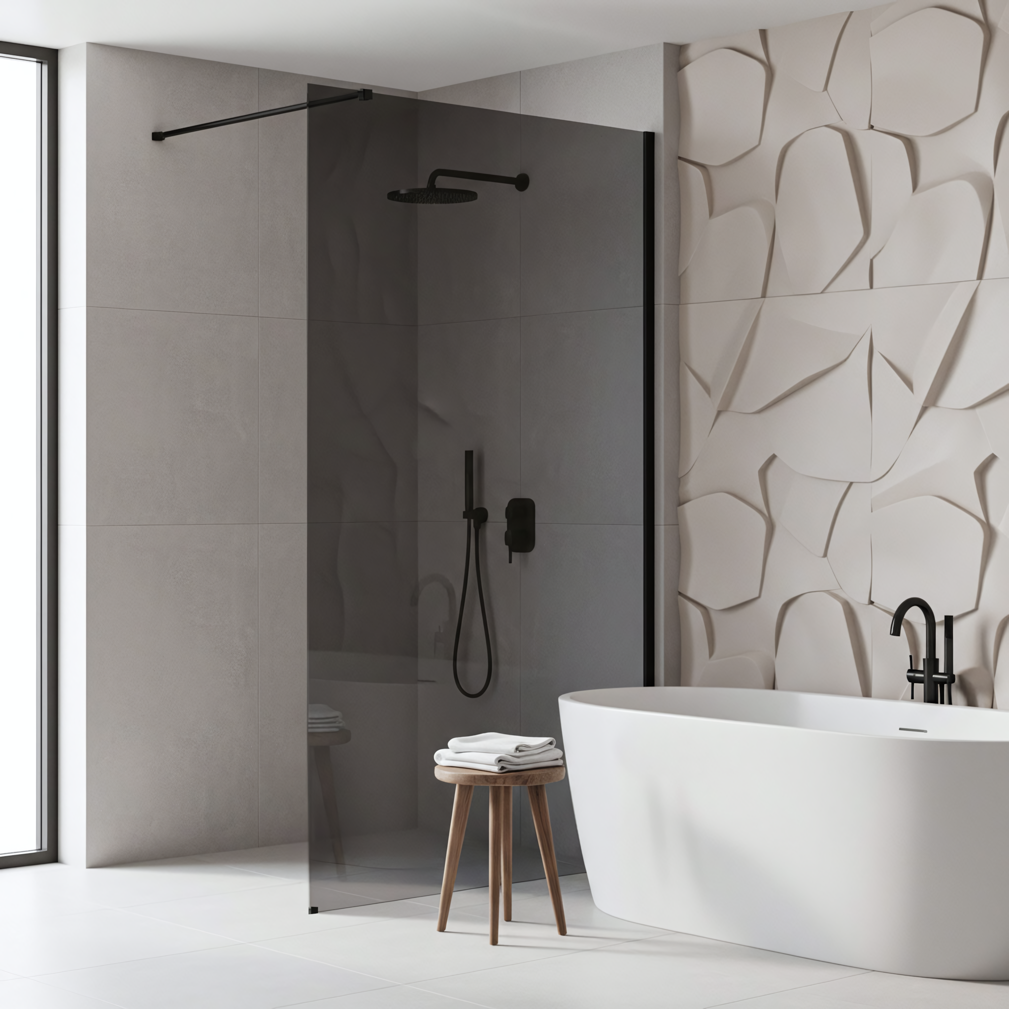 Parete Doccia Rea Flexi Grey / Black 90