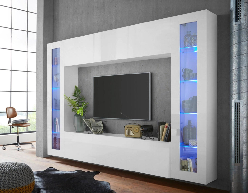 Mobile Espositore Vladimiro, Vetrina 4 Ripiani Made in Italy, 30x40x180h cm Bianco Lucido