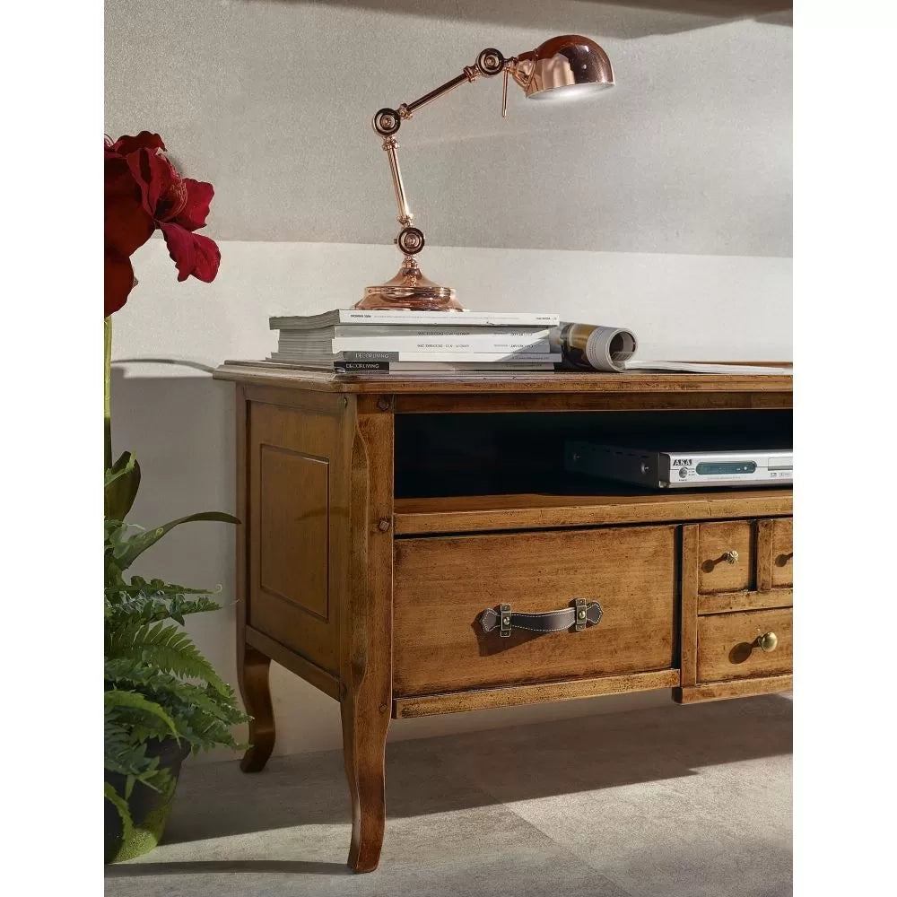 Parete attrezzata porta tv classica legno tinta noce