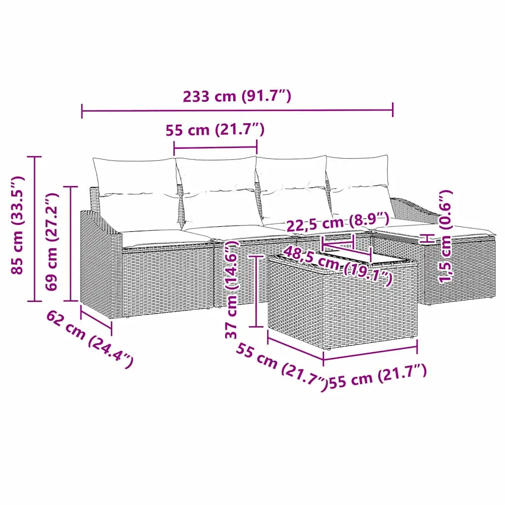Set di divani con cuscino 6 pcs Beige polyrattan 3346690