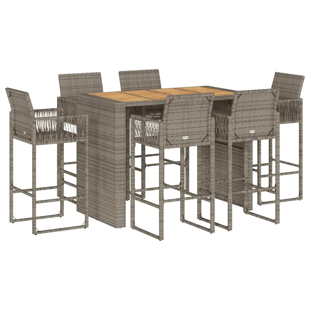 Set Bar da Giardino 7pz senza Cuscini Grigio Polyrattan Acacia 3328894