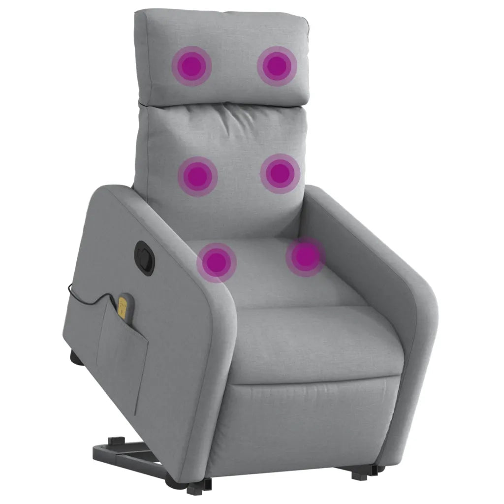 Poltrona | Sedia Relax Alzapersona Massaggi Reclinabile Grigio Chiaro Tessuto
