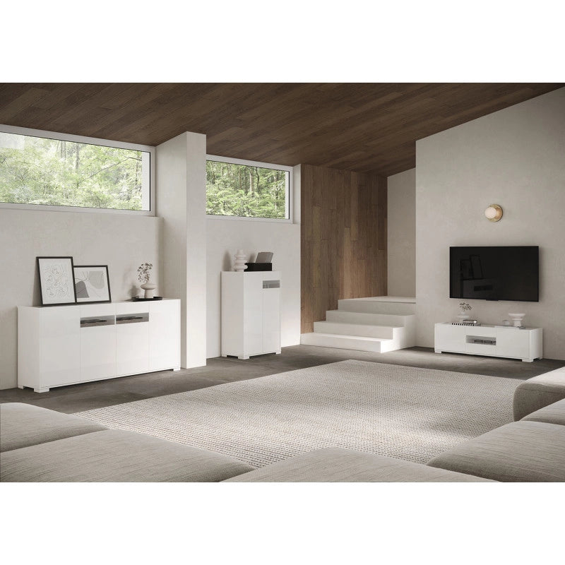 Madia moderna 4 ante 174x40x81 cm Riflesso - Bianco Lucido
