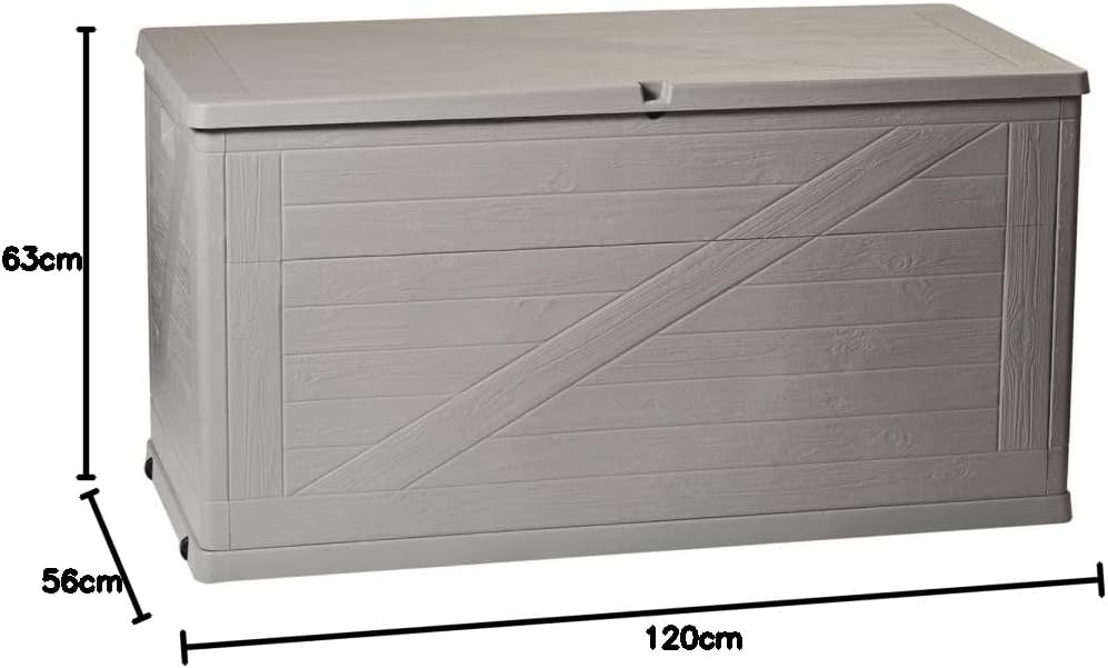 Baule multiuso wood da esterno in resina effetto legno 420 litri colore tortora Toomax