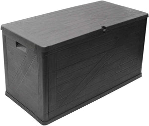 Baule multiuso da esterno Portofino Plus 420 litri in resina effetto rattan e legno colore antracite Toomax